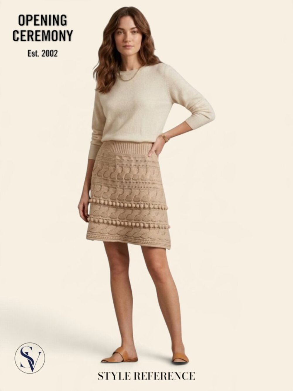 Opening Ceremony 100% Wool Cable Knit Bobble Mini Skirt Beige Cream S